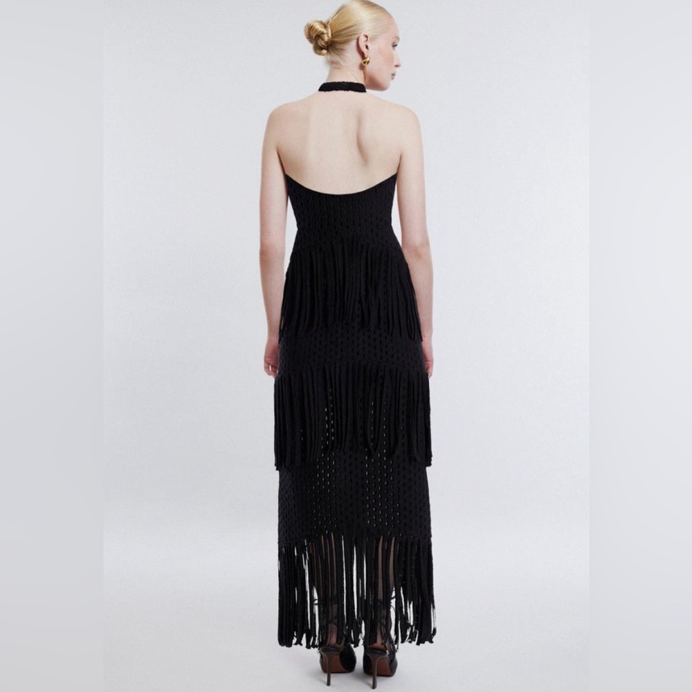 BCBGMaxAzria Black Crochet Fringe Halter Midi Dress - Picture 2 of 6